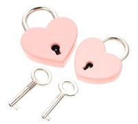 POPETPOP 2pcs Small Heart Padlock Keyed Padlocks Iron Material Practical Use Strong Function Pink Colour for Jewelry Box Storage Box Diary Book