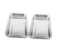 POPETPOP 2pcs Stainless Steel Metal Cat Litter Box Open Type Low Edge Kitten Toilet Tray Portable Small Size for Travel and Indoor Use