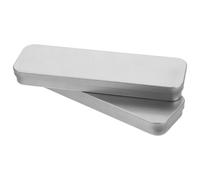 POPETPOP 2pcs Tin Pencil Case Stationery Organizer with Lid Design for Easy Access, Rectangular Silver Tinplate Boxes for School and Office Use, Stylish and Sleek Storage Solution