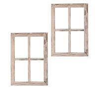 POPETPOP 2pcs Traditional Wood Framed Window Decorative Farmhouse Faux Window Frame Rustic Distressed Wood Privacy Solution Wall Decor for Home and Country Kitchen