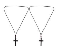 POPETPOP 2pcs Vintage Handmade Ebony Wood Cross Necklace for Men Women Religious Catholic Pendant Prayer Jewelry Accessory Suitable for Church and Costume