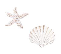 POPETPOP 2pcs White Sea Creature Scallop Cast Iron Wardrobe Handles, Single Hole Drawer Pulls for Mediterranean Room, Nautical Cabinet Door Knobs