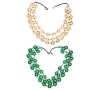 POPETPOP 2pcs Women Wood Bead Necklace with Coconut Shell Beads, Lightweight and Wear Resistant Bohemia Style Layered Necklace for Seaside Vacation and Wedding Party