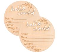 POPETPOP 2pcs Wooden Birth Announcement Signs for Newborns and Babies Circular Brown Nursery Photo Props Commemorating Birth Time Cute Decorative Party Decor