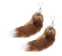 POPETPOP 2pcs Yellow Furry Fox Tail Keychain Pendant Plush Bag Charms for Handbags Car Key Chain Accessories for Women