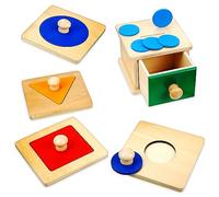 POPETPOP 2set Wooden Geometric Puzzles Coin Box Educational Toys for Toddlers to Learn Shapes and Colors Safe Smooth Wooden Material for Hand Control Development