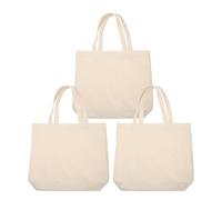 POPETPOP 3 Pcs Canvas Grocery Tote Bags Shopping Tote Bags Large Capacity White Canvas Easy to Carry Easy to Store for Parties and Beaches