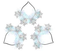 POPETPOP 3 Pcs Silver Snowflakes Headbands for Women, Comfortable Felt Fabric Glitter Hair Accessories, Eye-catching and Delicate Design for Photo Prop and Xmas Outfits