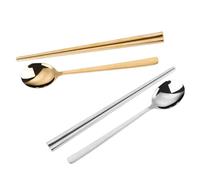 POPETPOP 304 Stainless Steel Chopsticks and Spoon Set, Hollow Long Korean Cutlery, Reusable Flatware 4pcs Kit for Home and Restaurant Use