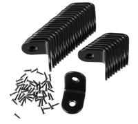 POPETPOP 30pcs Black Stainless Steel Corner Angle Brackets with Screws, Heavy Duty Right Angle L Shape Braces for Shelf Install and Table Chair Corner Support