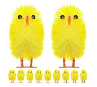 POPETPOP 30pcs Mini Easter Chicks: Fluffy Yellow Chenille Birds for Spring Decorations, Bonnet Crafts, Party Favours and Egg Hunt Basket Fillers, 3cm Tiny Baby Chicken Ornaments