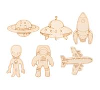 POPETPOP 32pcs Outer Space Wooden Chips DIY Craft Supplies Unfinished Wood Planet and Rocket Shapes for Painting and Creativity Cultivation in Crafting Projects