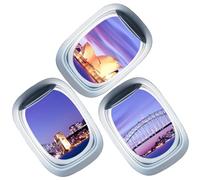 POPETPOP 3D Airplane Window Stickers Set of 3 Faux Window Wall Decals Sky Landscape Mural Self-Adhesive Removable Wall Stickers for Bedroom Kids Room Home Office Decor Aviation Gift 50x35cm