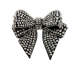 POPETPOP 3D Handmade Beaded Bowknot Cloth Patch Black Silver Grey Decorative Bow Applique for Shoes Bags Clothing Ornament Accessory UK