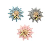 POPETPOP 3pcs Alloy Honey Bee Brooch Pin Set with Enamel Daisy Flower Design, Colorful Lapel Pins for Women’s Jackets, Bags, and Scarves Accessories Random Color