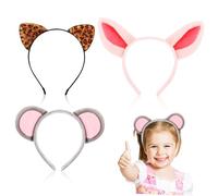 POPETPOP 3pcs Animal Ears Headband Leopard Mouse Dress up Party Headband Cute Fluffy Fabric Adults Holiday