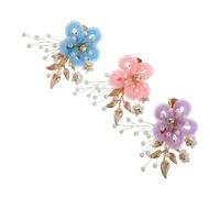 POPETPOP 3pcs Bridal Flower Hairpins Plush Pearl Leaf Alligator Clips Handmade Traditional Craft Lightweight Comfortable Wedding Hair Accessories for Brides Bridesmaids