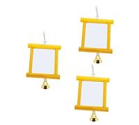 POPETPOP 3pcs Cage Bird Mirror Toy with Bell Hanging Parrot Accessory for Cockatiels and Parrots Sturdy Bird Toy for Preening and Play Easy Installation with Movable Hook