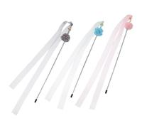 POPETPOP 3pcs Cat Teaser Wand Set with Wooden Rods and Mesh Ribbon Balls, Interactive Pet for Kitten Play and Training, Safe Non-toxic Cat Stick for Indoor Use