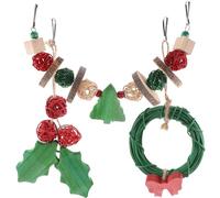 POPETPOP 3pcs Christmas Parrot Chewing Set for Cage Birds Wooden Hanging Bird Bite for Parakeet Cockatiel Holiday Foraging Swing for Balance Training