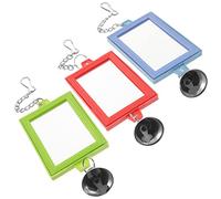 POPETPOP 3pcs Hanging Bird Mirror Toys with Bells, Round Double-sided Mirrors for Bird Cages, Colorful Parakeet and Cockatiel Cage Accessories