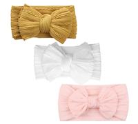 POPETPOP 3pcs Headbands with Bows, Soft Nylon Hair Bands with Enhanced Elasticity and Secure Fit, Elegant Texture Head Wraps Suitable for Newborn Infants