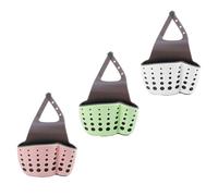 POPETPOP 3pcs Kitchen Sink Hanging Basket Set, Dual-layer Draining Rack with Sponge Holder, Sink Drain Organizer for Kitchen Storage, Includes Green, Pink, and Beige