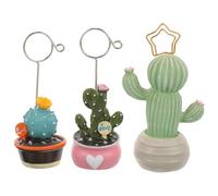 POPETPOP 3pcs Mini Cactus Shaped Table Menus Holder Note Holders Resin Metal Decoration Clip for Wedding and Hotels Assorted Style