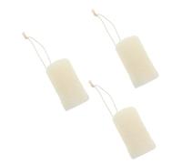 POPETPOP 3pcs Natural Loofah Sponge Body Scrubber 10cm with Bleached Organic Loofah for Bath Exfoliating and Kitchen Cleaning with Hanging String for Shower Use