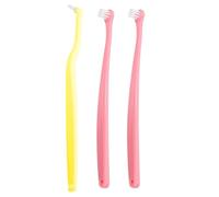 POPETPOP 3pcs Pet Toothbrush Set for Cats and Dogs with Soft and Pointed Heads, Yellow and Pink Bristles, Long Handle Dental Brush for Small Pets’ Oral Hygiene and Puppy Teeth