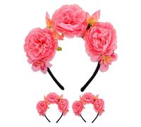 POPETPOP 3pcs Pink Realistic Peony Flower Headbands Hair Accessories Double-sided Fabric Crown for Women Party Festival Fancy Floral Headpiece