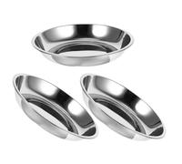 POPETPOP 3pcs Stainless Steel Pet Bowls for Dogs and Cats, Shallow Design with Stable Bottom and Nonslip Feature, Sturdy Silver Food Containers for Feeding and Watering