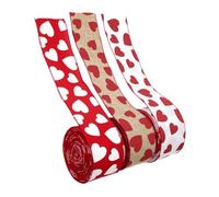 POPETPOP 3pcs Valentine’s Day Wrapping Ribbon Set 1m White with Red Hearts 1m Red Hearts on Natural Burlap with White DIY Craft Ribbon for Wreaths Party Favors and Decoration