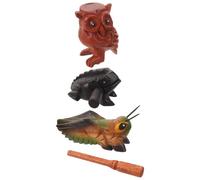 POPETPOP 3pcs Wooden Latin Rhythm Instruments Set with Frog, Cricket, and Owl Shapes, Handheld Percussion Guiro with Rhythm Sticks, Smooth Handpolished Surface, for Group Ensemble