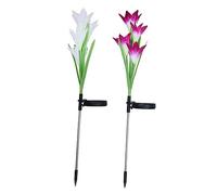 POPETPOP 4 Led Solar Powered Lily Shaped Lawn Lamp for Garden and Patio Random Color Decorative Ground Plug Night Light