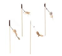 POPETPOP 4 Pcs Cat Teaser Set with Wooden Handles Plush Decorative Interactive Cat Wand and Kittens Includes Bell Pendant for Home Play and Exercise Assorted style