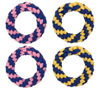 POPETPOP 4 Pcs Cotton Rope Pet Chewing Doughnut Shape Assorted Color Food Grade Materials Teeth Grinding Chew for Dogs Random Color