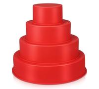 POPETPOP 4 Pcs Round Silicone Cake Baking Molds Set, Non-Stick Cheese Cake Mold Pans in Red, Includes 4", 6", 8", 10" Sizes for Layered Baking and Kitchen Use