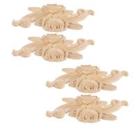 POPETPOP 4 Pcs Unpainted Wood Carved Rose Onlay Applique 12x5cm Wooden Decorative Carving Decal for Furniture Home Decoration Dining Table Accents