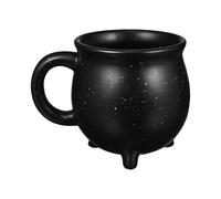POPETPOP 450ml Ceramic Witch Cauldron Coffee Mug Black Halloween Drinking Cup Artistic Three-Legged Boiler Design for Office and Restaurant Use