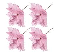 POPETPOP 4pcs Artificial Christmas Flowers Pink Silk Glitter Decor