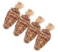 POPETPOP 4pcs Carrot Shaped Rabbit Chew Toy Bunny Chew Toy Made of Water Grass Brown Keeps Pet Active Suitable for Cage Use by Small Furry Animals