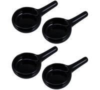 POPETPOP 4pcs Ceramic Tealight Candle Tray Set with Handle for Easy Replacement, Fragrance Warmer Tray Suitable for Incense Burner and Aroma Lamps, Black Small Candle Spoon Holder