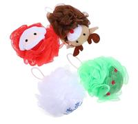 POPETPOP 4pcs Christmas Bath Loofah Set with Santa Claus, Snowflake, Christmas Tree, and Reindeer Design - Exfoliating Shower Scrubber for Body, Skin Cleaning Bath Supply, Festive Shower
