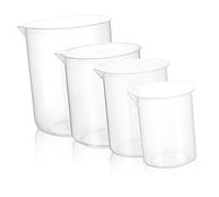 POPETPOP 4Pcs Clear Food Grade Plastic Measuring Cups Reusable Flexible Graduated Containers for Lab Kitchen Cooking Baking and Mixing Liquids