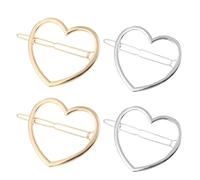 POPETPOP 4pcs Heart Shaped Alloy Hair Clips Creative Love Bobby Pins with Smooth Surface Well Polished Finish in Golden Silver for Wedding Anniversary