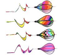 POPETPOP 4pcs Hot Air Balloon Hanging Decoration Colorful Rainbow Windmill Ornaments with Striped Wavy Checkered and Purple Designs Outdoor Rotating Garden Decor for Trees and Patios