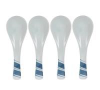POPETPOP 4pcs Japanese Style Ceramic Soup Spoons Set with Smooth Surface and Well Polished Finish, Classic White Rice and Porridge Spoons for Home and Restaurant Use