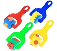 POPETPOP 4pcs Kids Painting Roller Stamp Set, Multipurpose Sponge Stamper Brushes for Boys and Girls, Portable Patterned Paint Rollers for DIY Art and Craft Projects, Random Styles