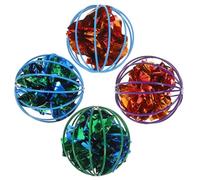 POPETPOP 4pcs Lightweight Plastic Cat Teasing Balls for Indoor Play and Pet Entertainment, Interactive Crinkle Cat Balls That Boredom and Prevent Behavioural Problems Random Color
